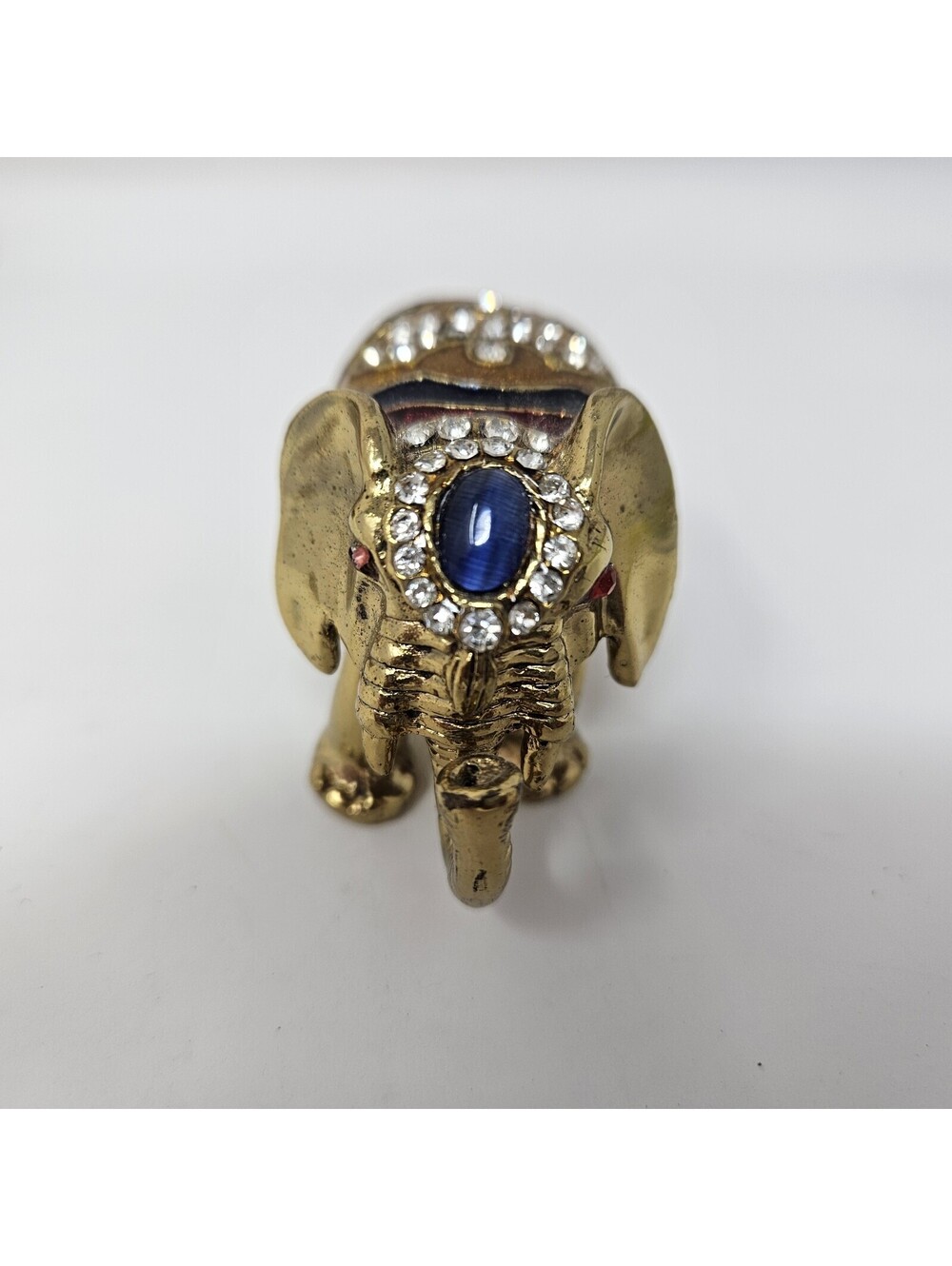 Jeweled Elephant Hinged Trinket Box Set 3 Gold Tone Rhinestones 4th Trunk Broken - Picture 9 of 16
